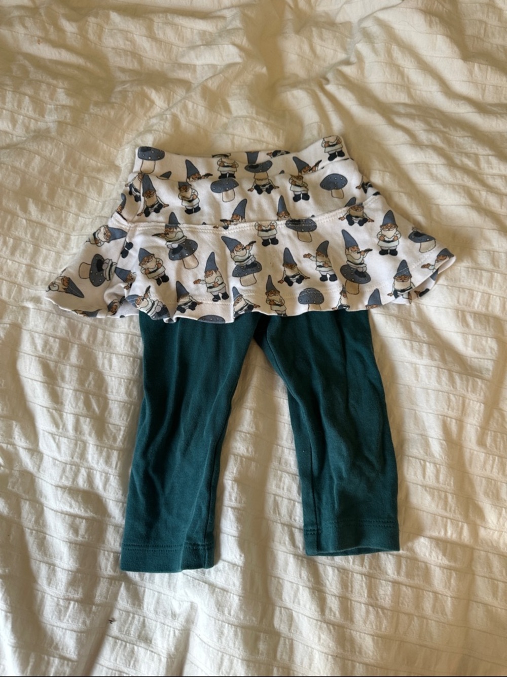 kate quinn White Gnome Skirted Leggings with Dark Green Leggings